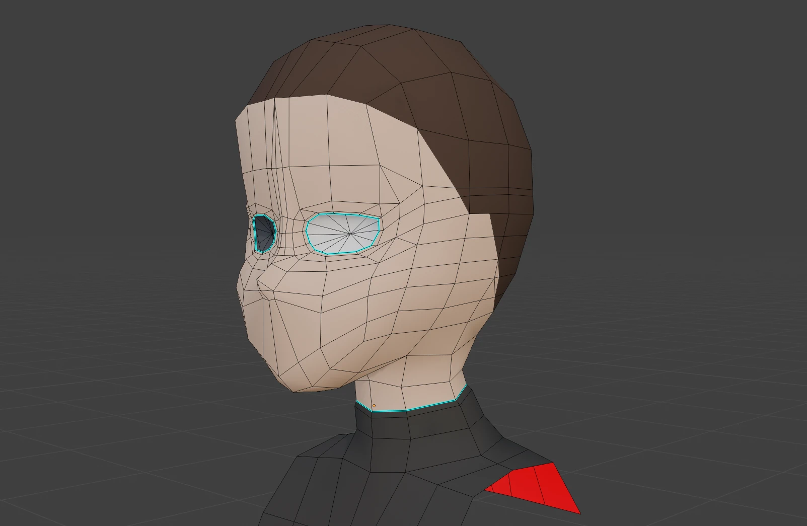 A screenshot of a bust in Blender, displayed in edit mode. The topology is messy because the vertices are not evenly distributed.