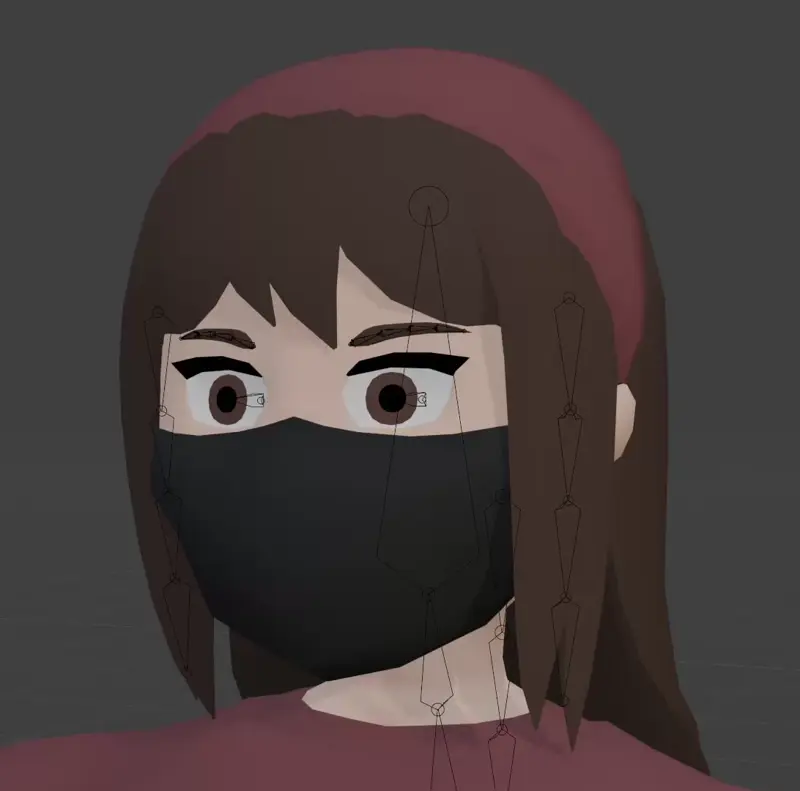 Laura's old model blinking. Only the upper eyelid moves, and the eyelashes are a flat plane.