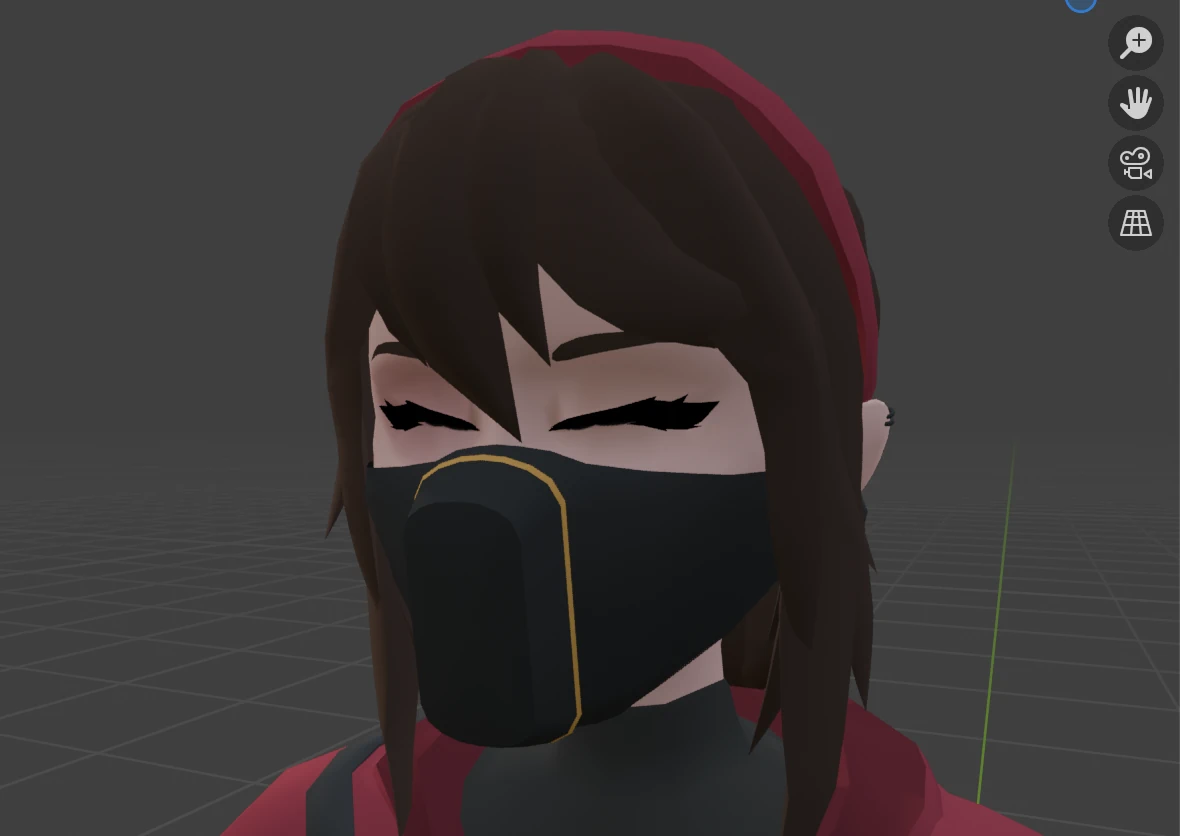 Laura's new model with her eyes closed.