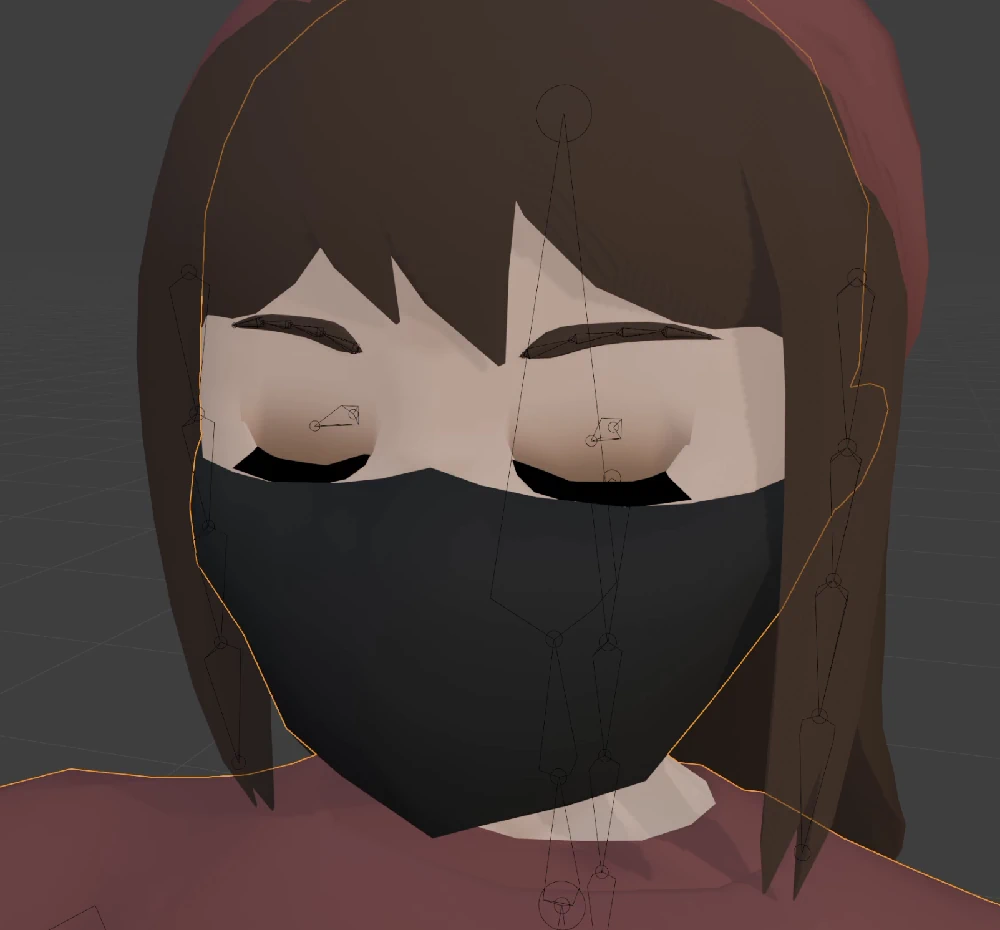 Laura's old model with her eyes closed. The eyelids have a dark gradient on them because of the mesh stretching in this area.